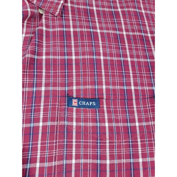Chaps Button Up Shirt Mens Large Red Blue Plaid Long Sleeve Stretch Easy Care - Picture 4 of 6